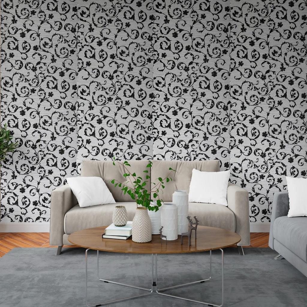 Papel Vinilico Gris Y Negro  Muresco Cinthia 6109/6  Blanco Y Negro