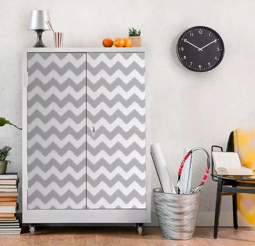 Rollo De Pvc Autoadhesivo Chevron Grafito Muresco 2 Mts