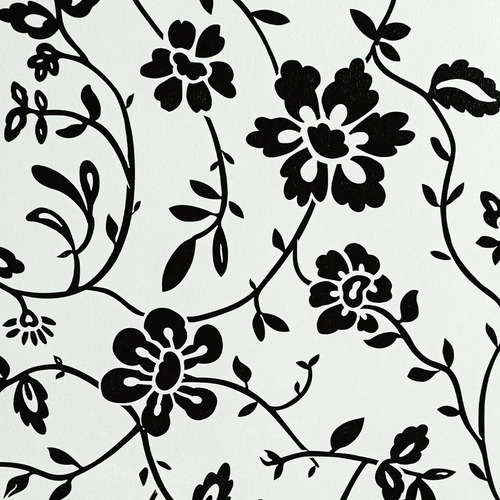 Papel Vinilizado Flores Negras F/ Blanco Amarie Muresco 30/1