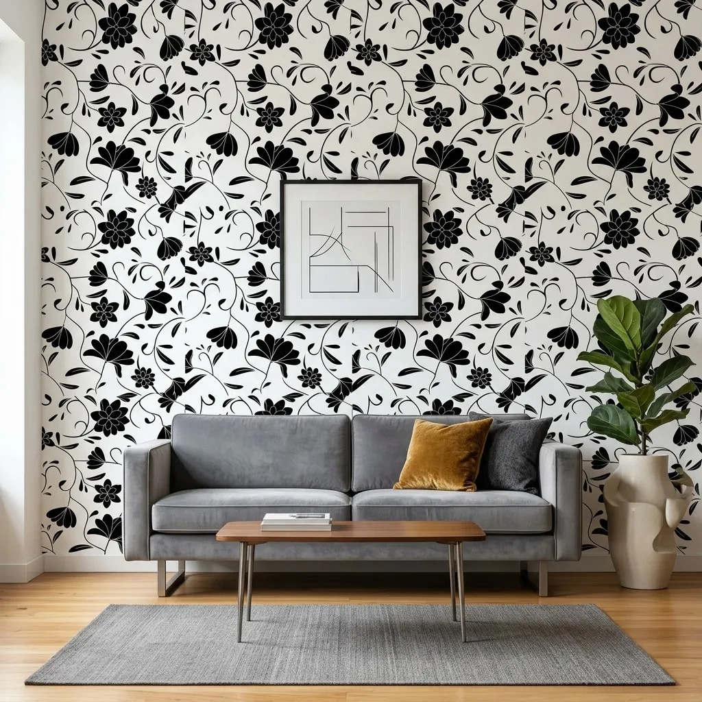Papel Vinilico Blanco Flores Negras Galia 46/3 Muresco Ds Blanco Y Negro