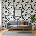 Papel Vinilico Blanco Flores Negras Galia 46/3 Muresco Ds Blanco Y Negro