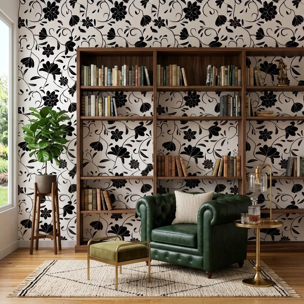 Papel Vinilico Blanco Flores Negras Galia 46/3 Muresco Ds Blanco Y Negro