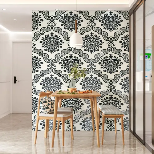 Papel Vinilizado Blanco y Negro Arabescos Amarie Muresco 32/1 DecoStock