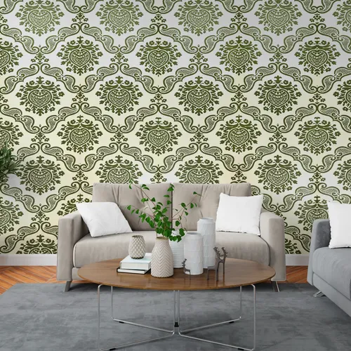 Papel Vinilizado Arabescos Verde F/ Blan Amarie Muresco 32/3 DecoStock