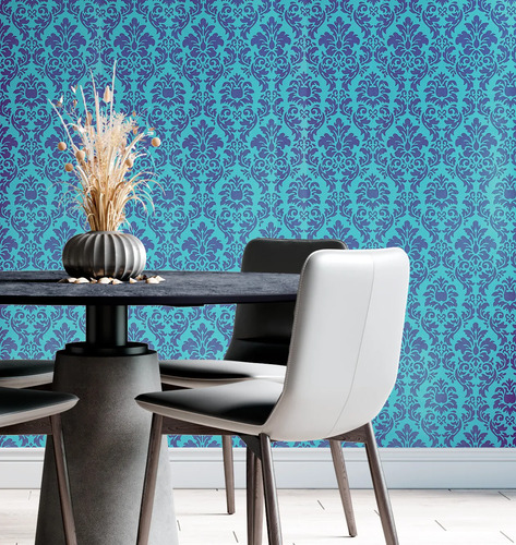 Papel Vinilizado Amarie 37/4 F/ Turquesa Diseño Azul DecoStock