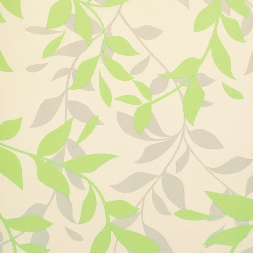 Papel Vinilico Crema Hojas Verde Y Vison Galia Muresco 40/2