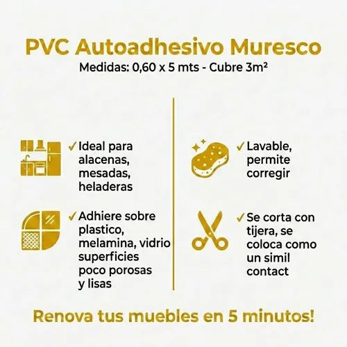 Rollo De Pvc Autoadhesivo Calacatta Marmol Muresco 0,60 X 5