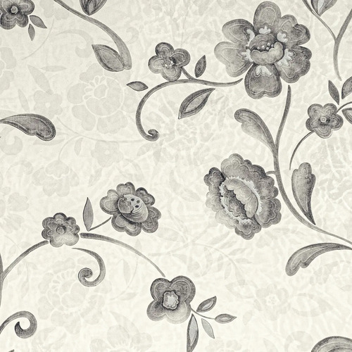 Papel Vinilico Flores Gris Osc F/ Crema Ayun Muresco 6403/4