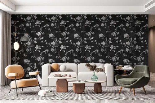 Papel Vinilico Flores Gris Osc F/ Negro Ayun Muresco 6403/5