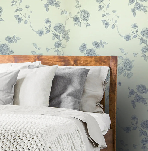 Papel Vinilizado Ramas Flores Azul Iara Muresco 71/1 Dstock