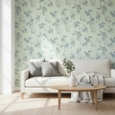 Papel Vinilizado Ramas Flores Azul Iara Muresco 71/1 Dstock