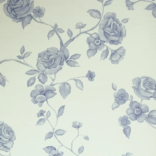 Papel Vinilizado Ramas Flores Azul Iara Muresco 71/1 Dstock