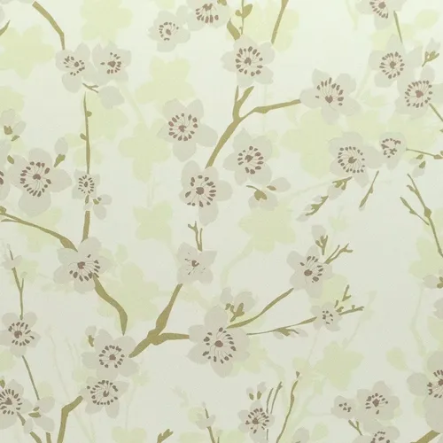 Papel Vinilizado Ramas Con Flores Verde Iara Muresco 72/3