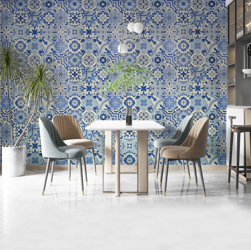 Papel Vinílico Muresco Allegra 7305/1 Azulejo Azul DecoStock