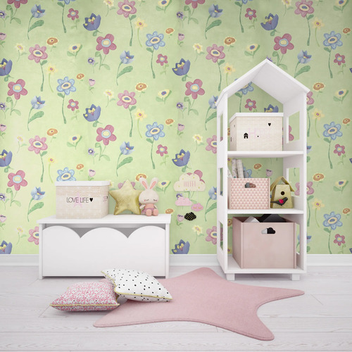 Papel Vinilizado F/ Verde Con Flores Cuentos Muresco 7809/1 DecoStock