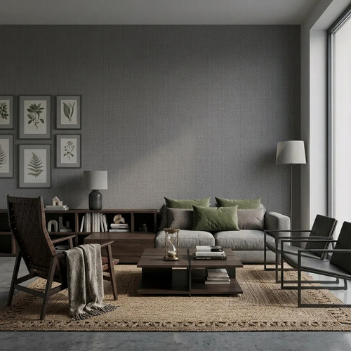 Papel Vinílico Texturado 7863/3 Muresco Room 137 Gris Tela Gris Oscuro