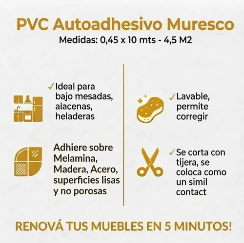Rollos De Pvc Autoadhesivo Blanco Muresco Rollo:45cmx10 Mts DecoStock