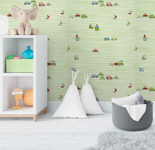 Papel Vinilico Tex. Autos Barcos Verde Nido Muresco 8701/3 DecoStock