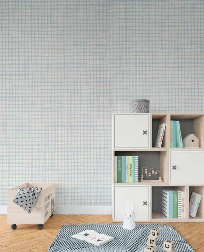 Papel Vinilico Texturado Cuadros Celeste Nido Muresco 8702/1