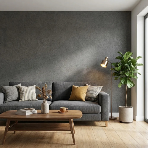 Papel Autoadhesivo Pared Texturado Rollo 0,60 X 5 Mts - 3m2 Gris Oscuro - Sombra