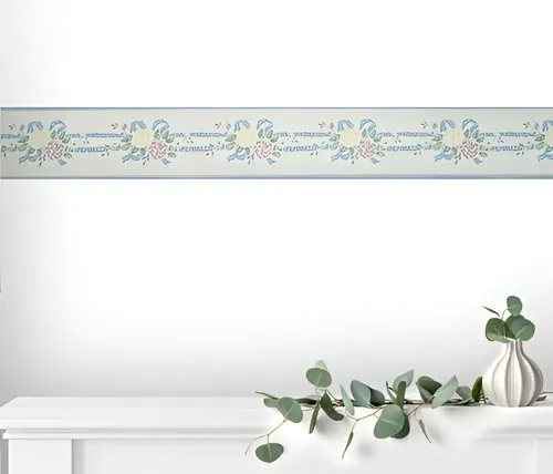 Guarda Vinilizada X 9,9 Mts Clásica Flores B/celeste 90239/1 Borders DecoStock