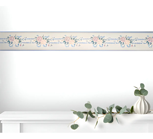 Guarda Vinilizada X 5 Mts Clásica Flores B/celeste 90239/2 DecoStock