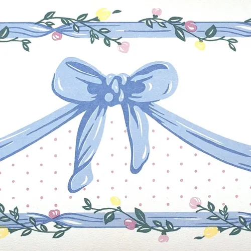 Guarda Vinilizada Bord X 5 Mts  Flores Moños Celeste 90246/1 DecoStock