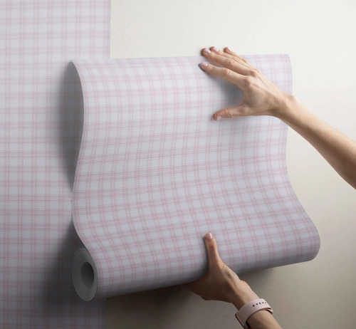 Papel Vinilico Cuadrille Rosa Importado Único 0,68 X 8,70 M