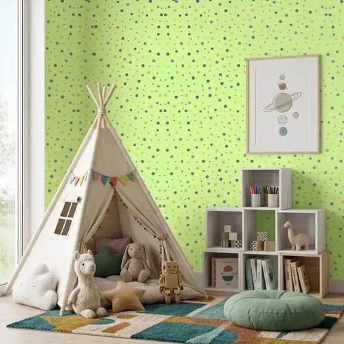 Papel Vinilizado F/ Verde Con Lunares Hashtag Muresco 9928/3
