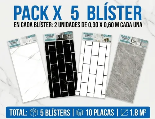 Pack X 5 Placas Laminadas Gridstone Silver Muresco