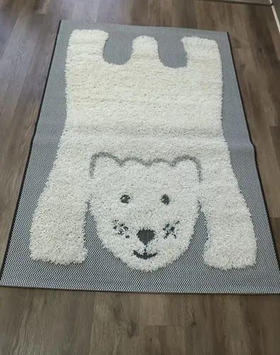 Alfombra Oso Infantil Importada Ancho 1,20 Cm Largo 1,70 1.7 M 1.2 M Blanco Y Negro