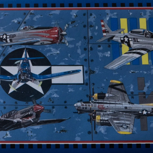 Guarda Vinilica Importada X 4,57 Mts Aviones Combate F/azul DecoStock