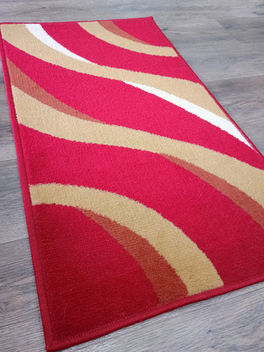 Alfombra Costado Cama Moderna 0,5x0,9 Vs. Modelos Pelo Corto - 0.5 cm, Rojo, Líneas, 0.9 cm