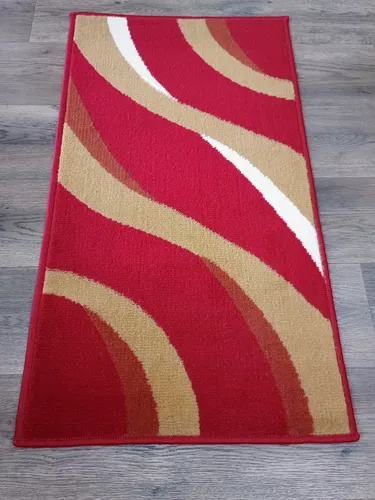 Alfombra Costado Cama Moderna 0,5x0,9 Vs. Modelos Pelo Corto - 0.5 cm, Rojo, Líneas, 0.9 cm