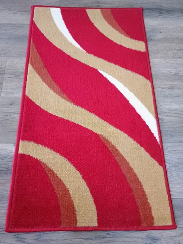 Alfombra Costado Cama Moderna 0,5x0,9 Vs. Modelos Pelo Corto - 0.5 cm, Rojo, Líneas, 0.9 cm