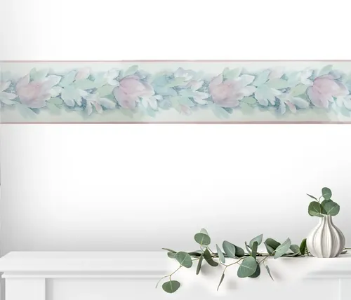 Guarda Vinilizada Pre Encolada X 4,57 Mts Flores Borde Rosa DecoStock