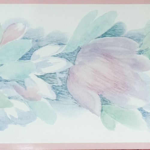 Guarda Vinilizada Pre Encolada X 4,57 Mts Flores Borde Rosa DecoStock