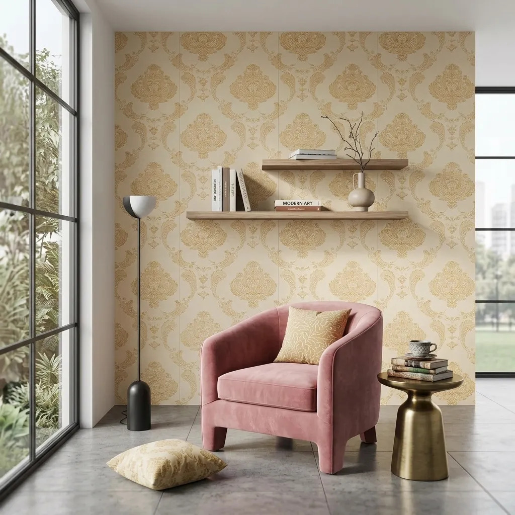 Papel Vinilizado Arabesco Viva La Casa Muresco 178/3 Dstock Amarillo