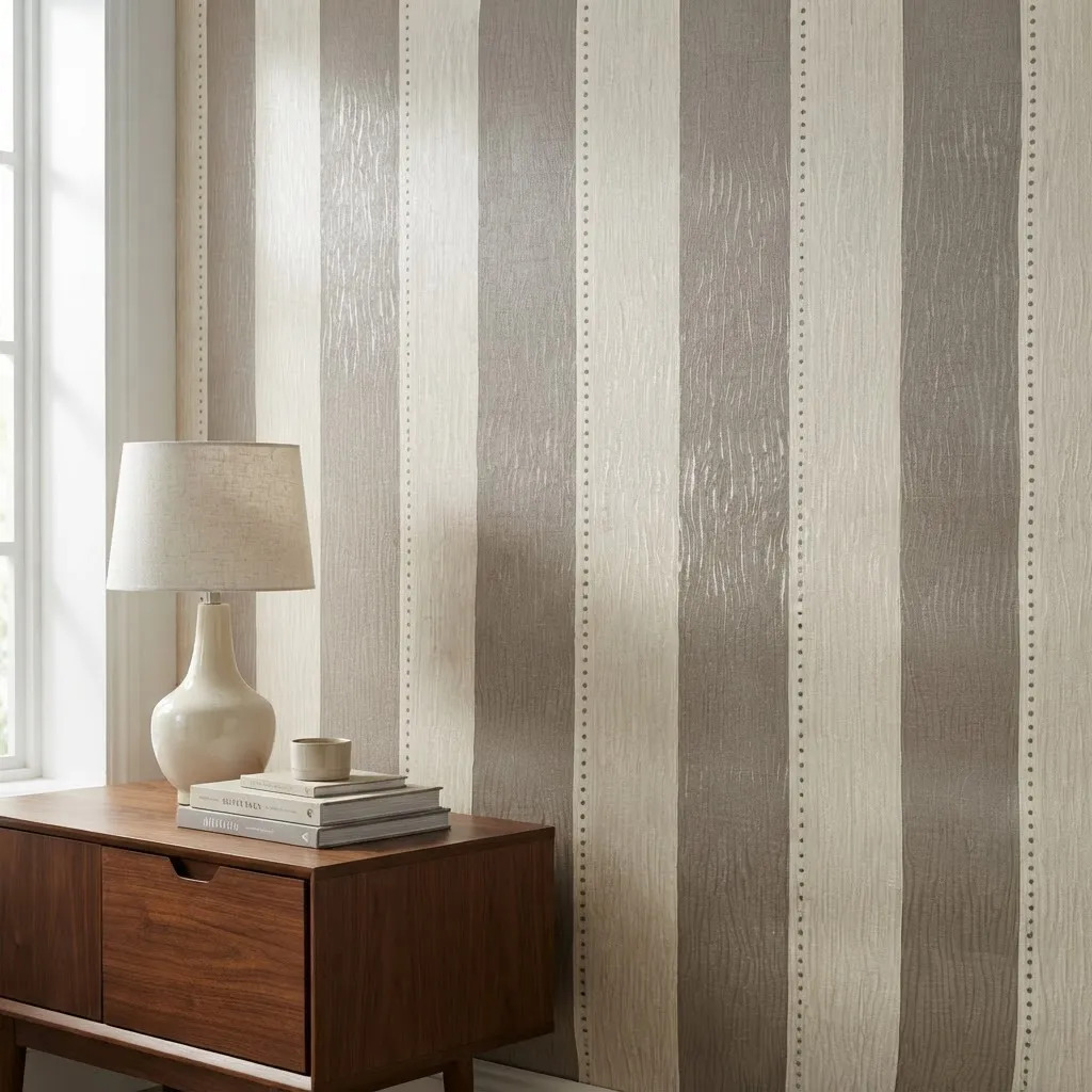 Papel Vinilico Texturado Rayado Plisse Muresco 6506/4 Dstock Marron Y Beige