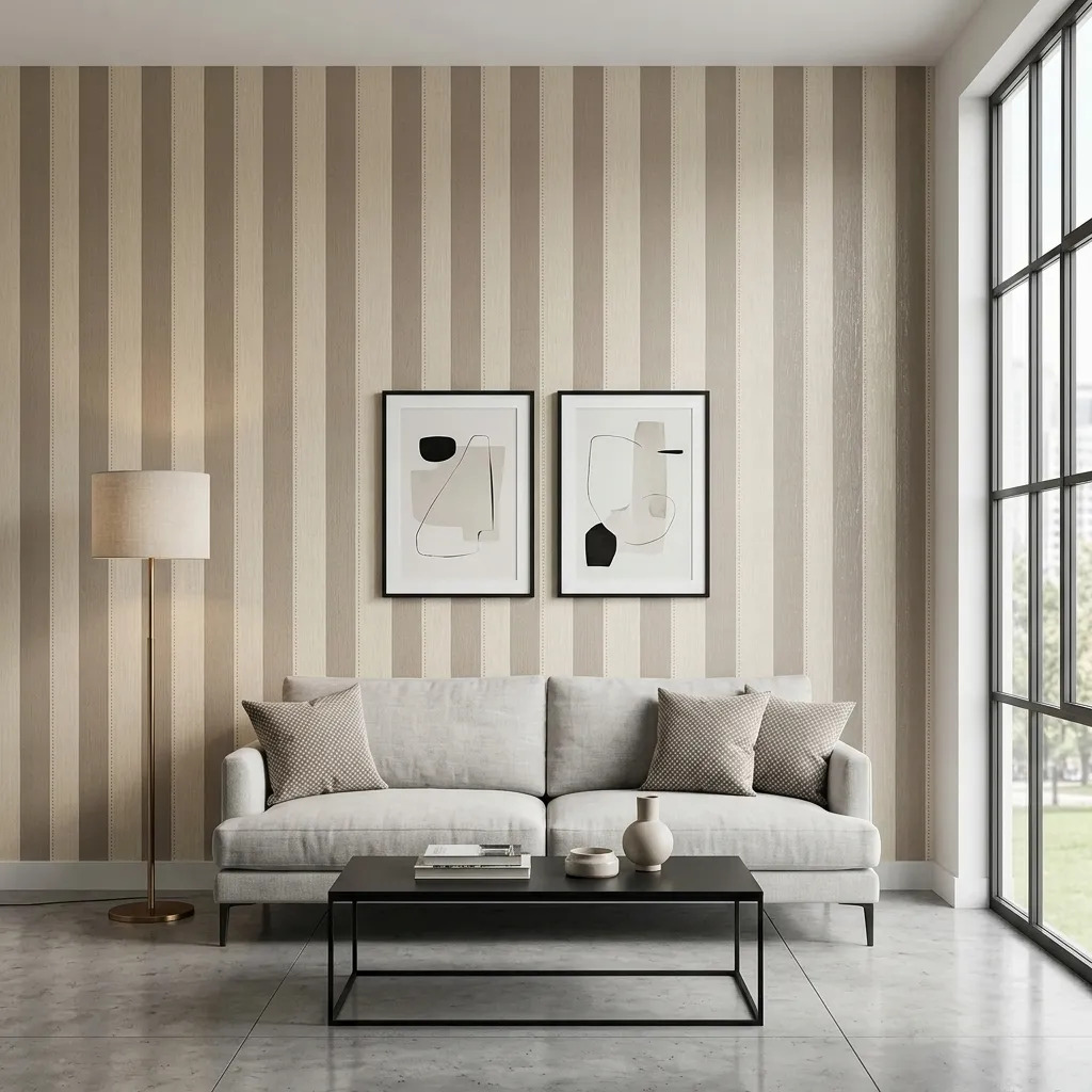 Papel Vinilico Texturado Rayado Plisse Muresco 6506/4 Dstock Marron Y Beige