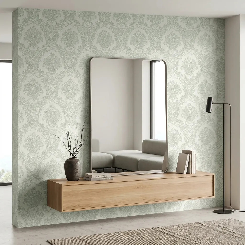 Papel Vinilico Text Provenzal Verde Cinthia 6000/5 Muresco Beige