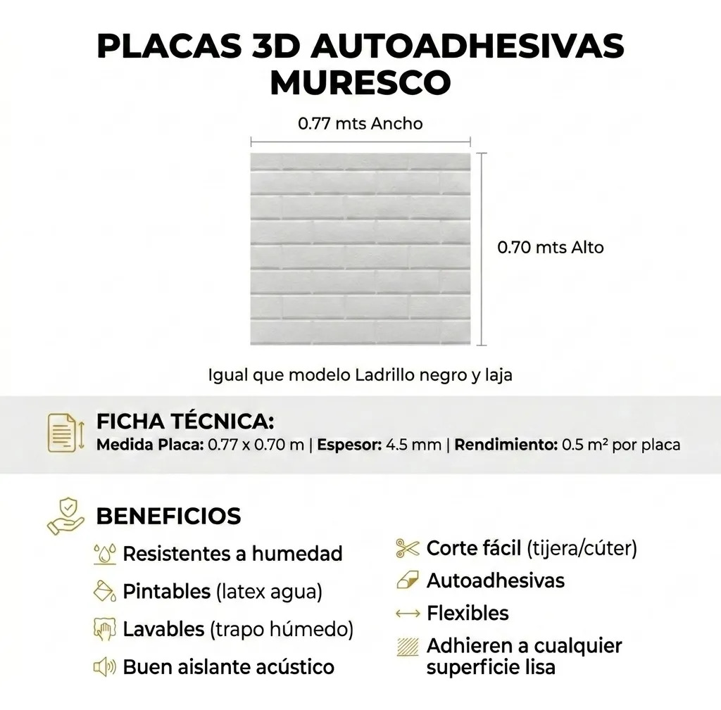 Placas 3d Autoadhesivas Pared Muresco Pintable/lavable Ladri Piedra Negra