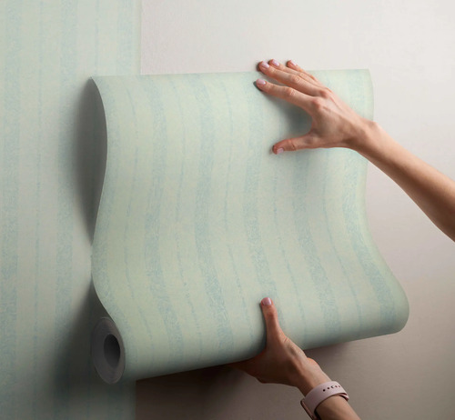 Papel Vinilizado Rayado Celeste Decorpaper Muresco 1181/1 Ds