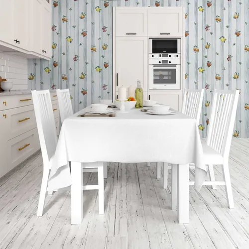 Papel Vinilico F/ Blanco Rayado Frutas Ideal Cocina X 9,5 Mt