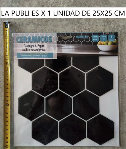 Ceramico Autoadhesivo Muresco Hexagonal 1659/1 Negro 25x24
