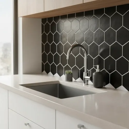 Ceramico Autoadhesivo Muresco Hexagonal 1659/1 Negro 25x24