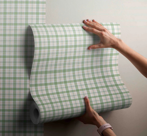Papel Vinilizado Cuadrillé Verde Viva La Casa Muresco 185/1
