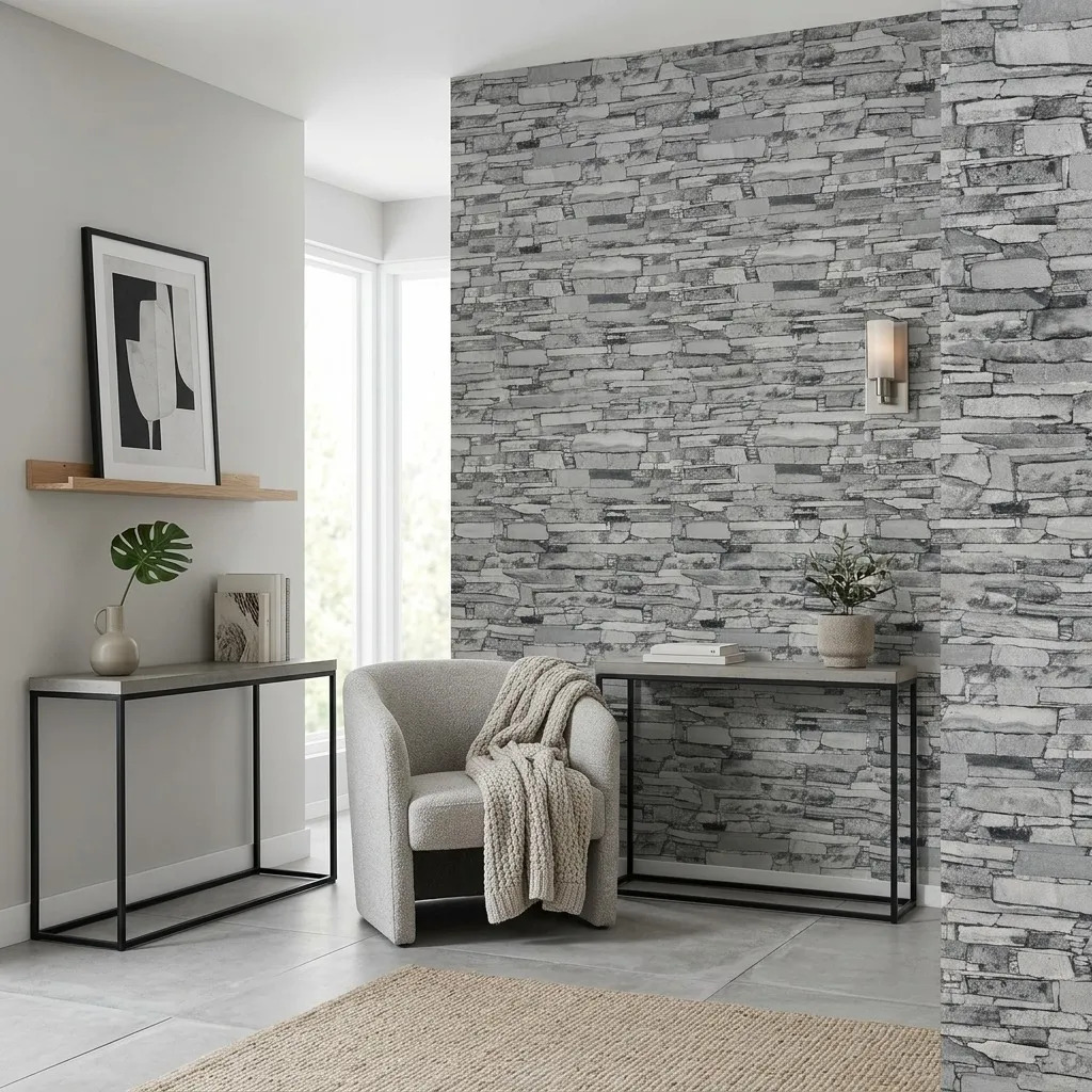 Papel Vinilico Lavable Studio 1946/2 Simil Laja Muresco Gris