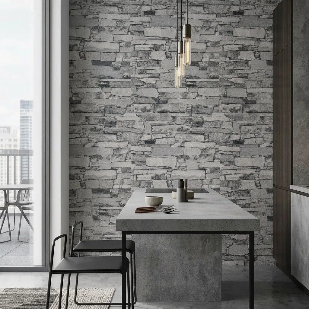 Papel Vinilico Lavable Studio 1946/2 Simil Laja Muresco Gris
