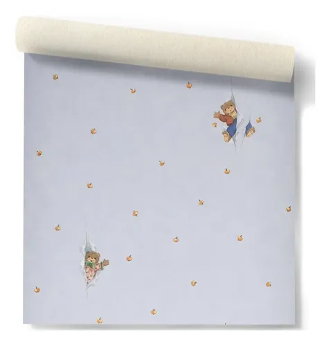 Papel Vinilizado F/celeste Pastel Infantil Osos Dream World